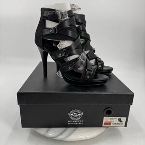 NWT Milwaukee MBL9451 Black Fashion Casual Stiletto Heeled Sandals w Ankle Strap